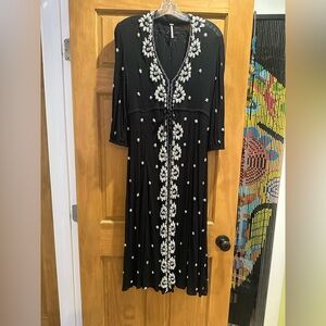 Free People Black  Dress with White Floral Embroidery